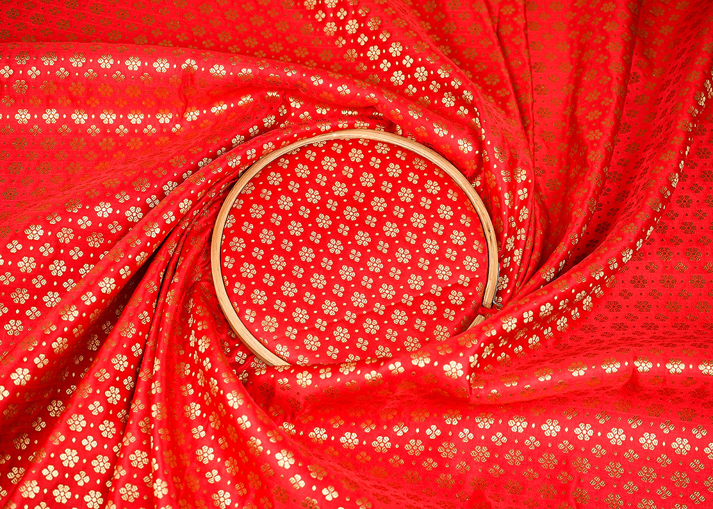 Red-Banarasi-Brocade-Fabric-With-All-Over-Golden-Zari-Handloom-20814-close-view