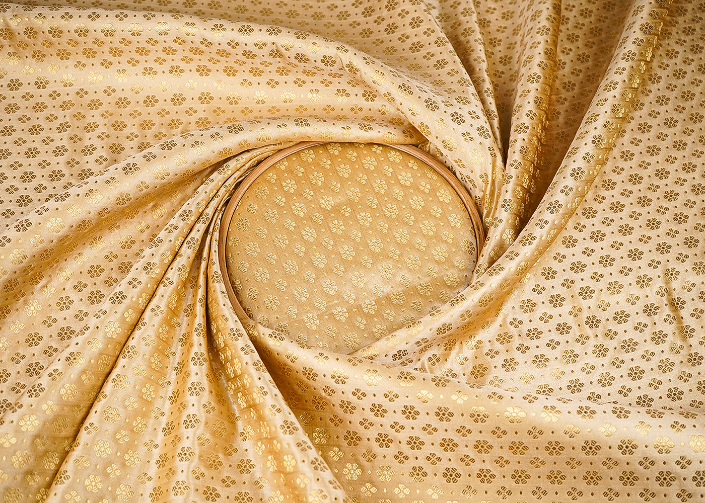 Light Golden Banarasi Brocade Fabric With All Over Golden Zari Handloom 20816