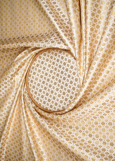 Cream Banarasi Brocade Fabric With All Over Golden Zari Handloom 20817
