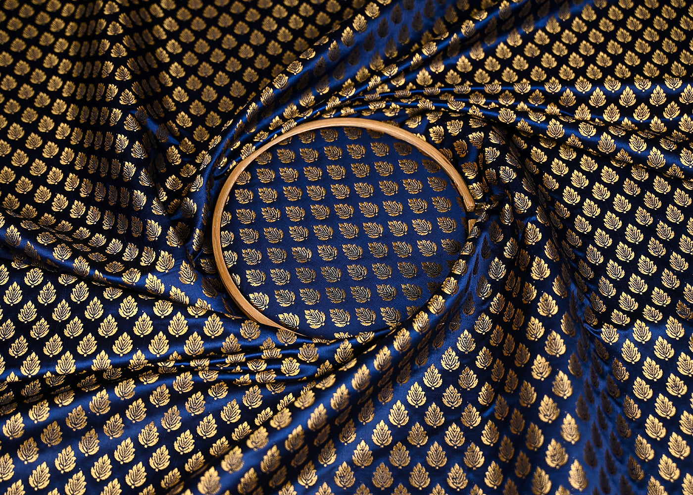 Navy-Blue-Banarasi-Brocade-Fabric-With-All-Over-Golden-Zari-Handloom-20823-close-view