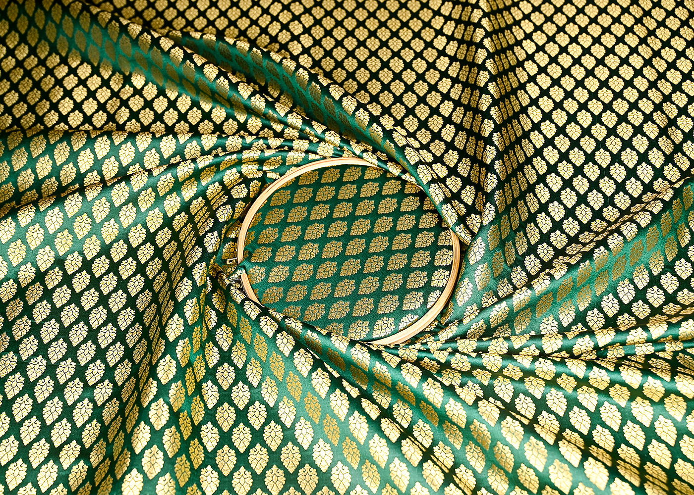 Bottle-Green-Banarasi-Brocade-Fabric-With-All-Over-Golden-Zari-Handloom-20828-close-view