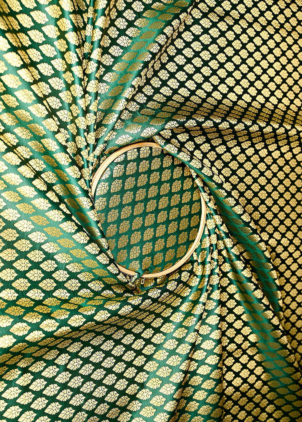Bottle-Green-Banarasi-Brocade-Fabric-With-All-Over-Golden-Zari-Handloom-20828-close-view