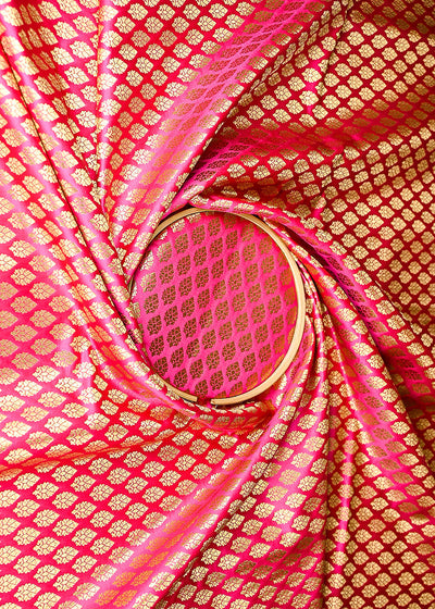 Rani Pink Banarasi Brocade Fabric With All Over Golden Zari Handloom 20829