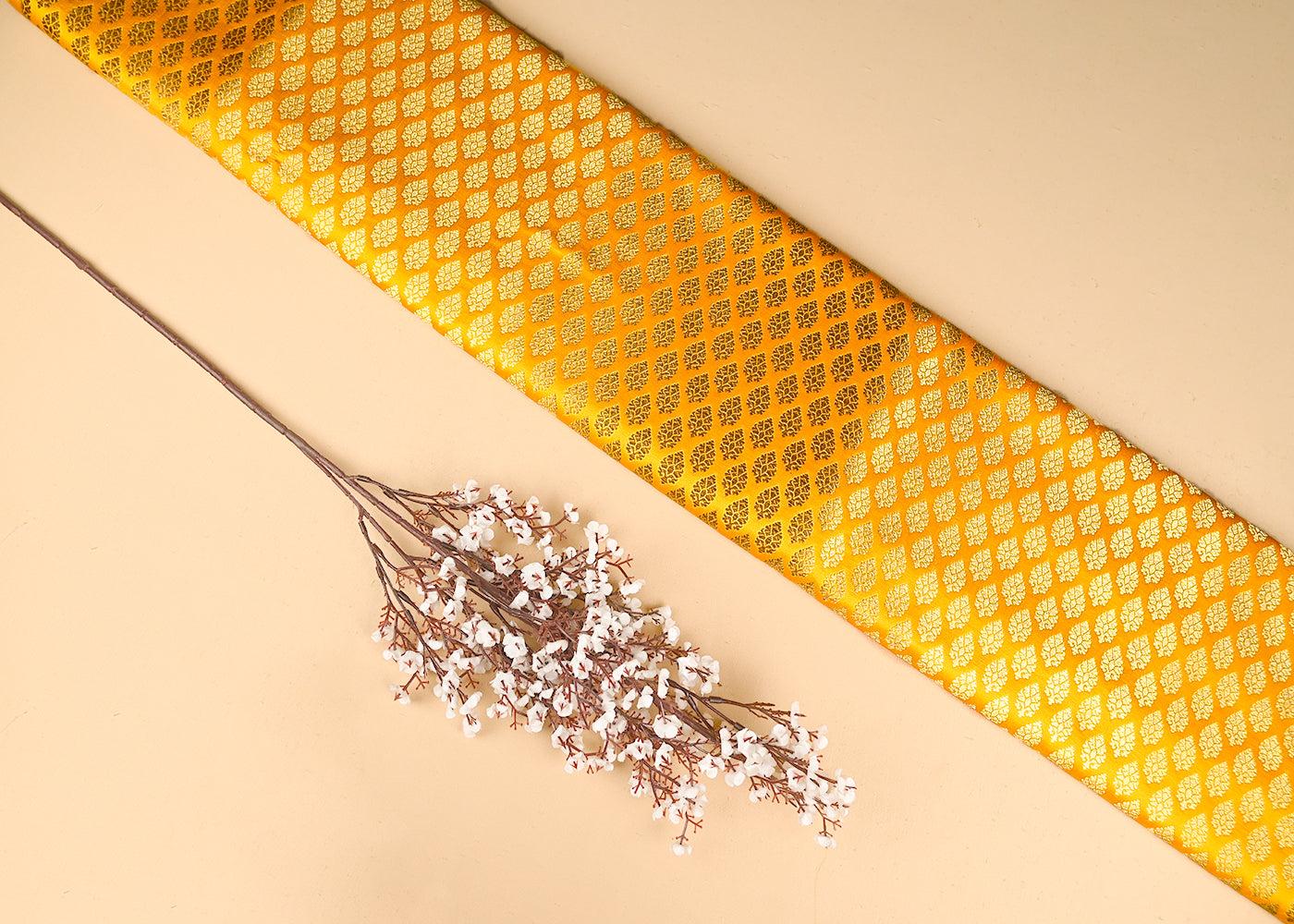 Mustard-Banarasi-Brocade-Fabric-With-All-Over-Golden-Zari-Handloom-20830