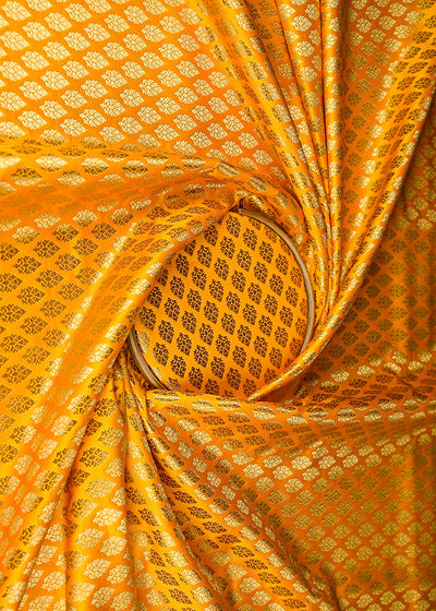 Mustard Banarasi Brocade Fabric With All Over Golden Zari Handloom 20830