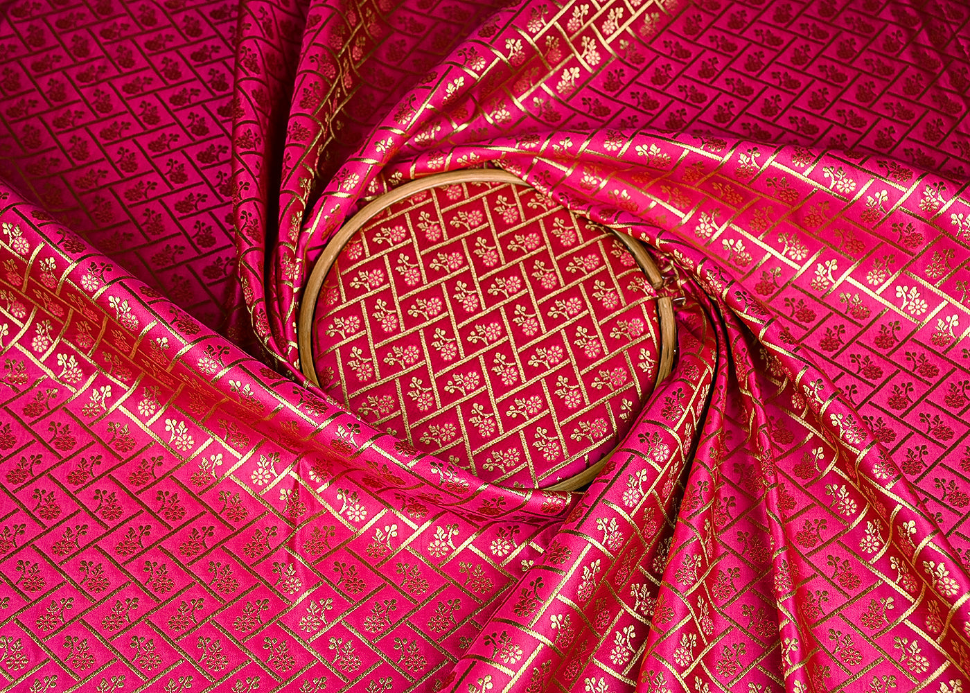Rani-Pink-Banarasi-Brocade-Fabric-With-All-Over-Golden-Zari-Handloom-20832-close-view