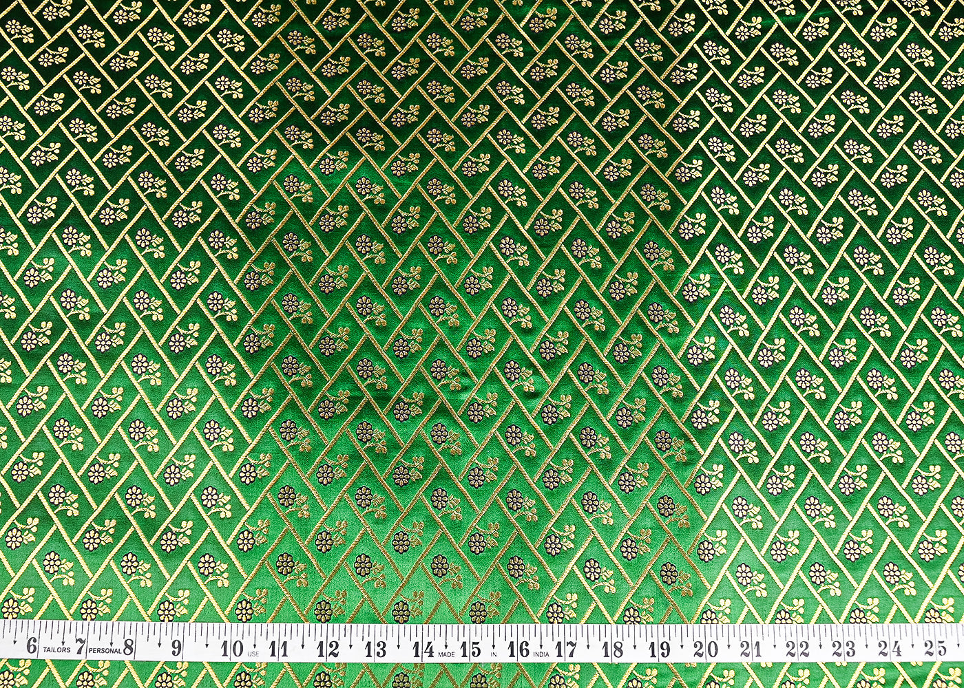 Bottle-Green-Banarasi-Brocade-Fabric-With-All-Over-Golden-Zari-Handloom-20834-measurement-view