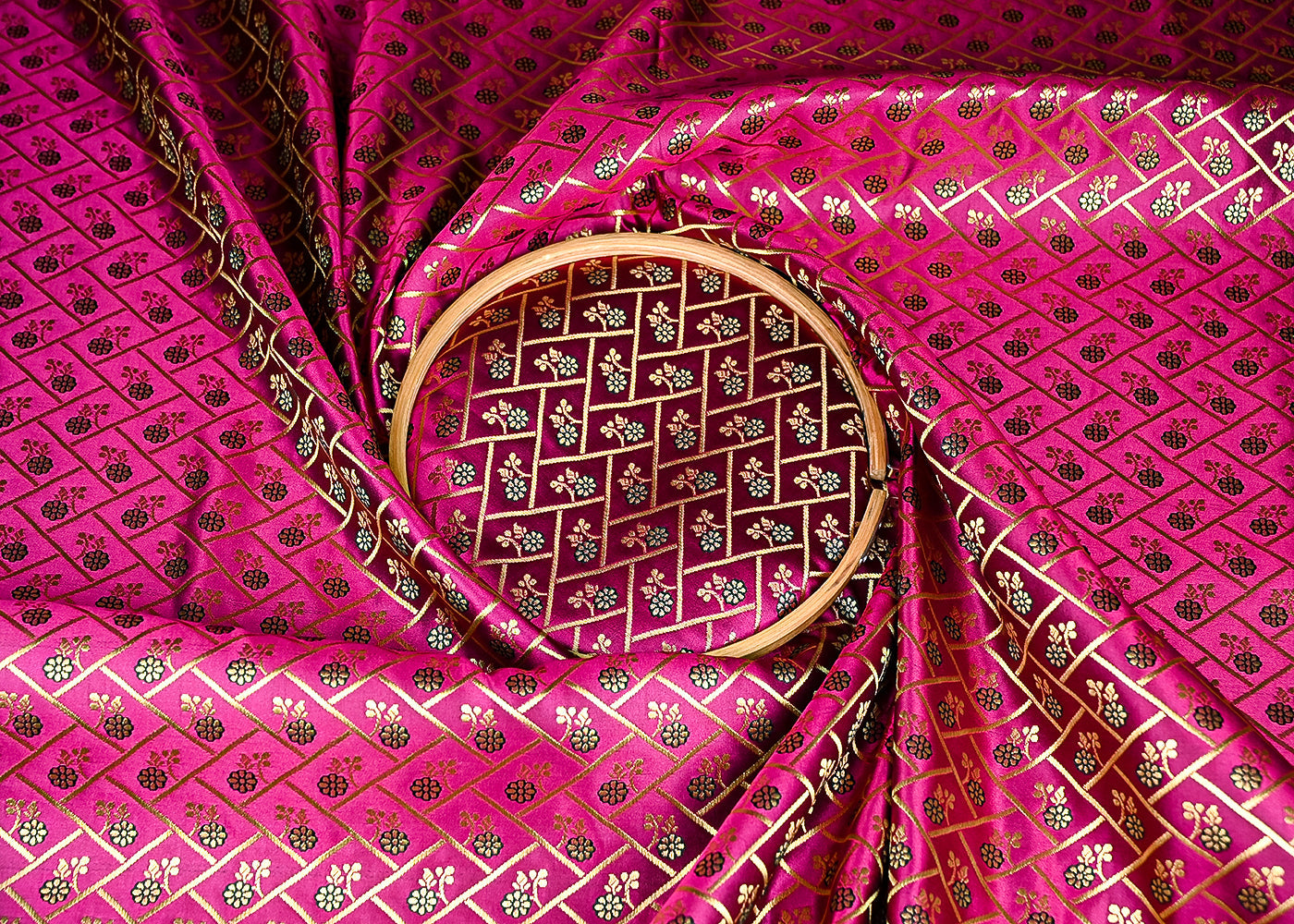 Dark-Pink-Banarasi-Brocade-Fabric-With-All-Over-Golden-Zari-Handloom-20840-close-view