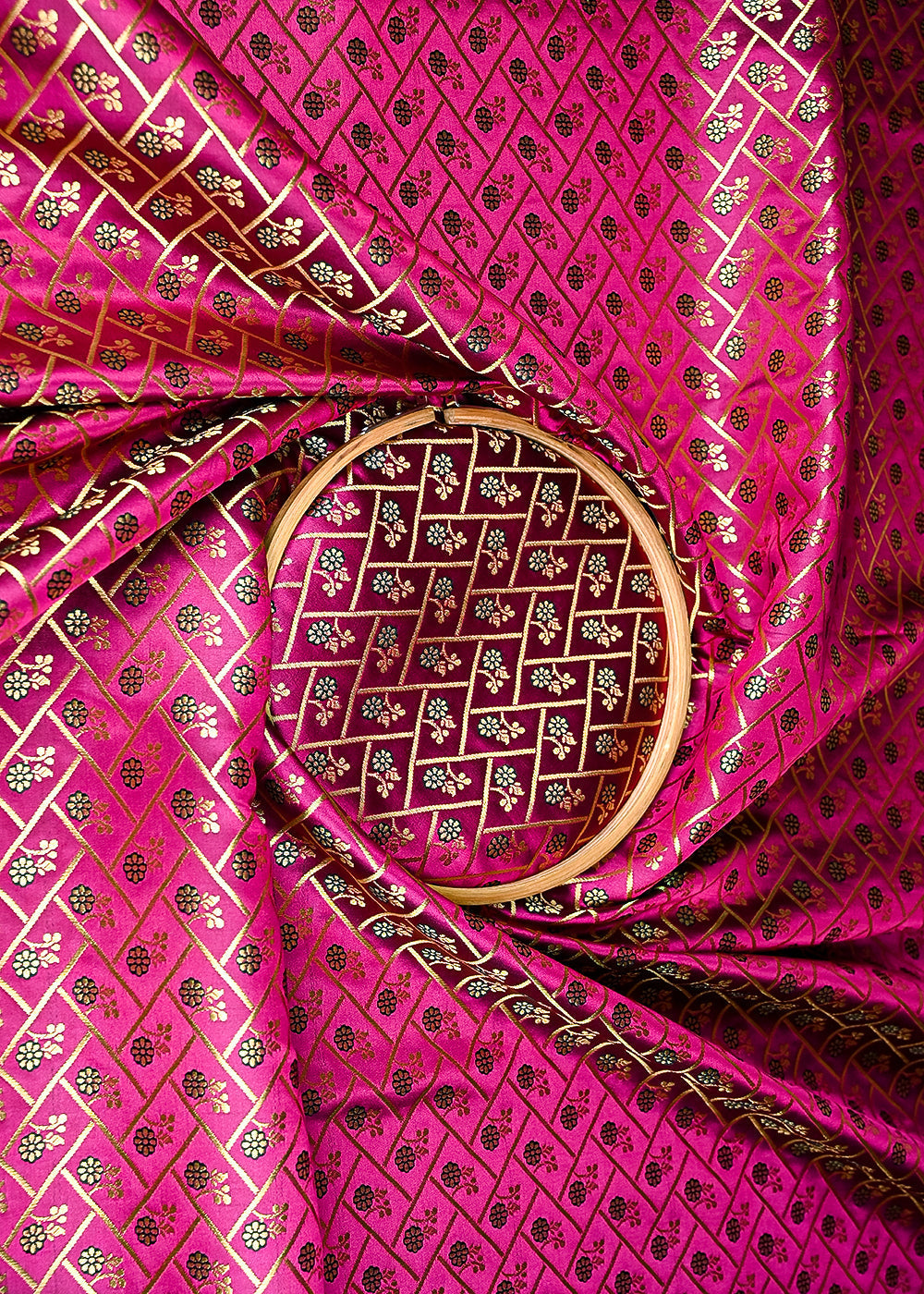 Dark-Pink-Banarasi-Brocade-Fabric-With-All-Over-Golden-Zari-Handloom-20840-close-view