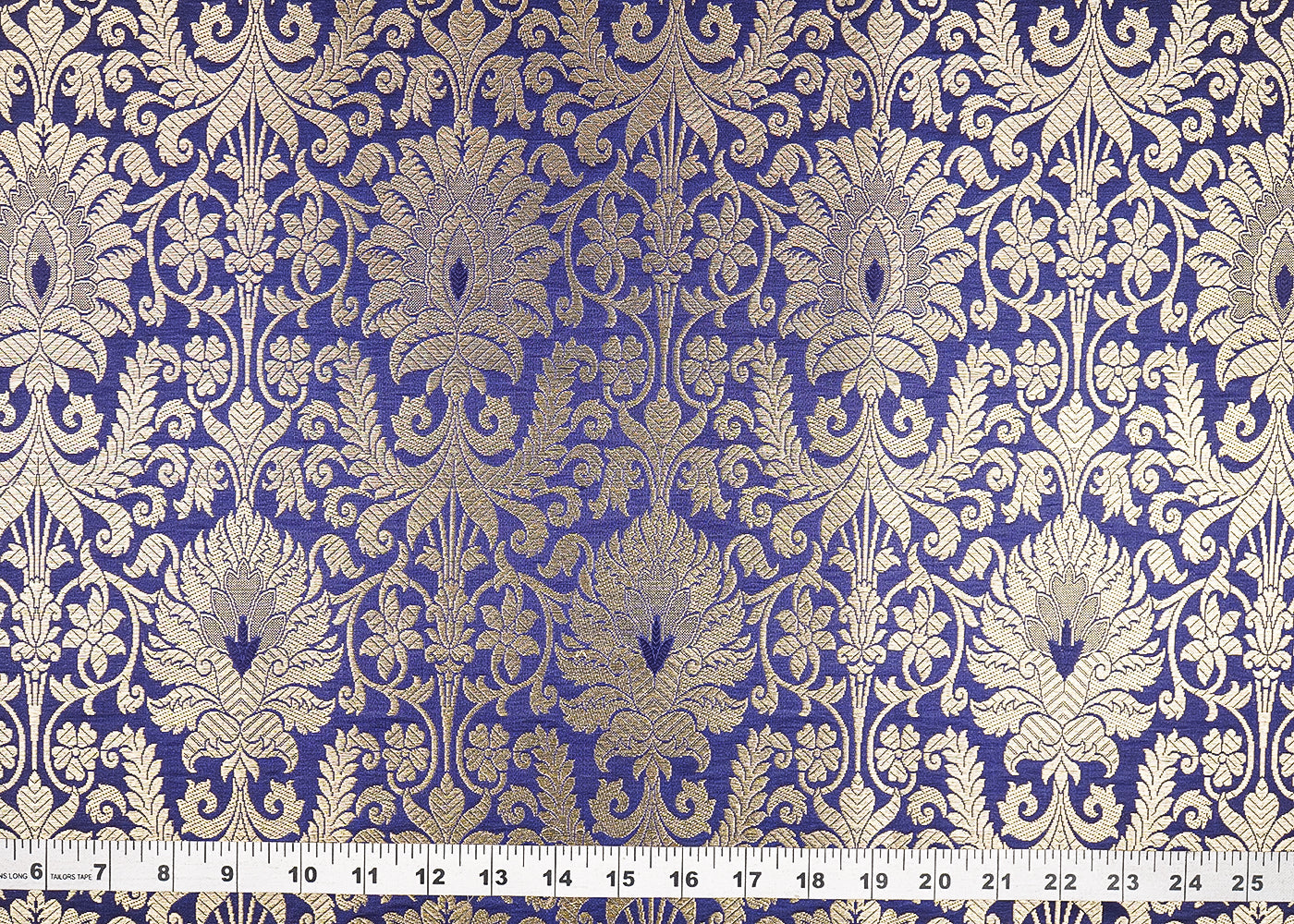 Navy Blue Banarasi Brocade Fabric With All Over Golden Zari Handloom 20842