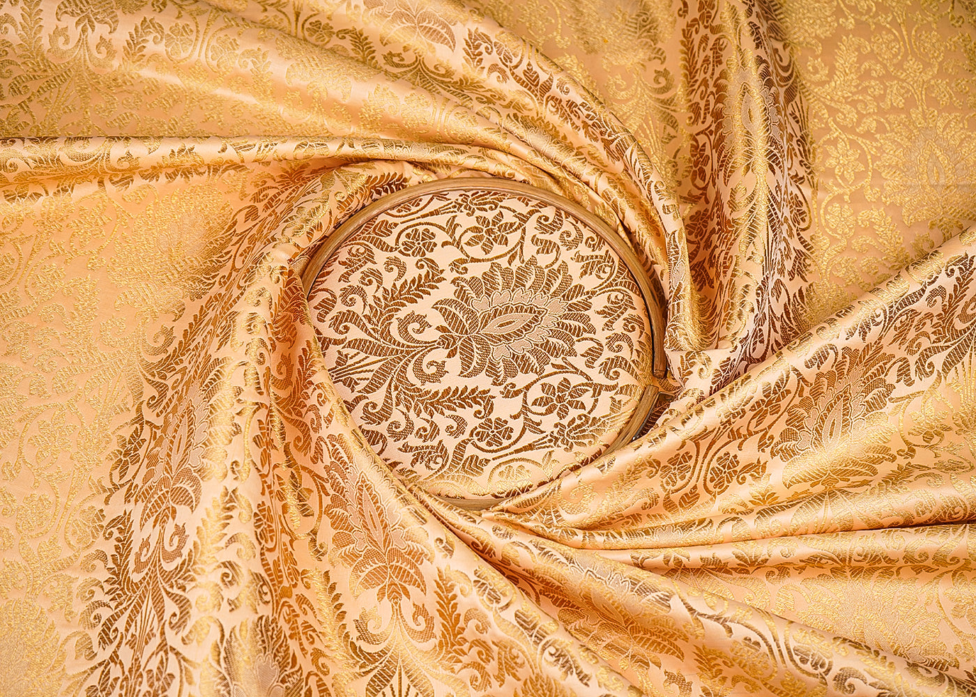Peach-Banarasi-Brocade-Fabric-With-All-Over-Golden-Zari-Handloom-20846-close-view