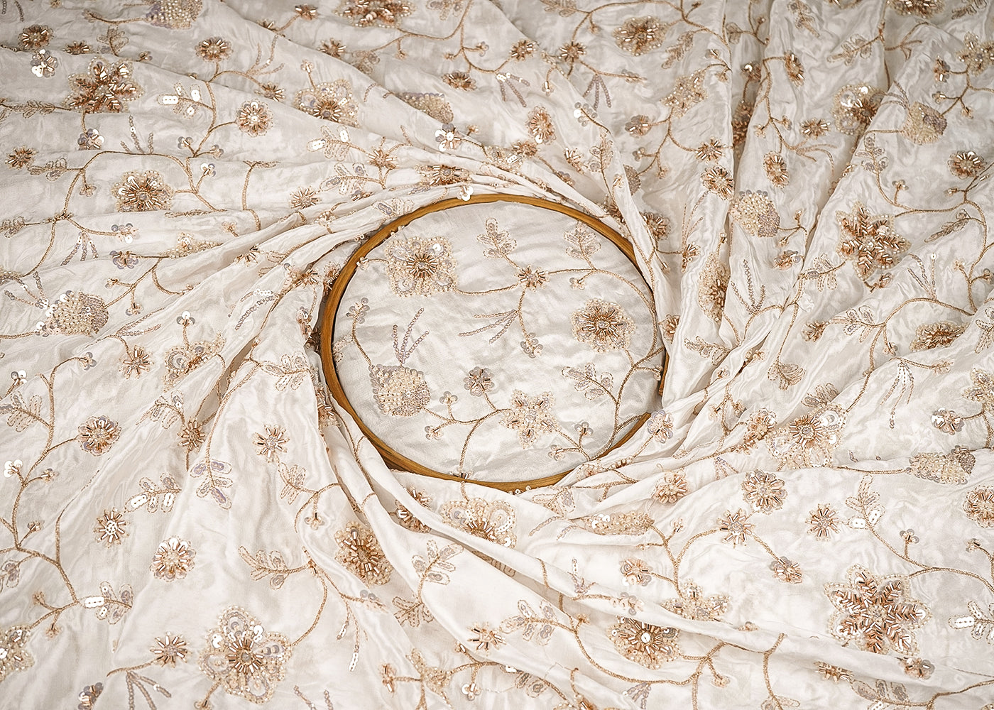 White Crepe Fabric With All Over Zari, Katdana And Sequins Work 20858