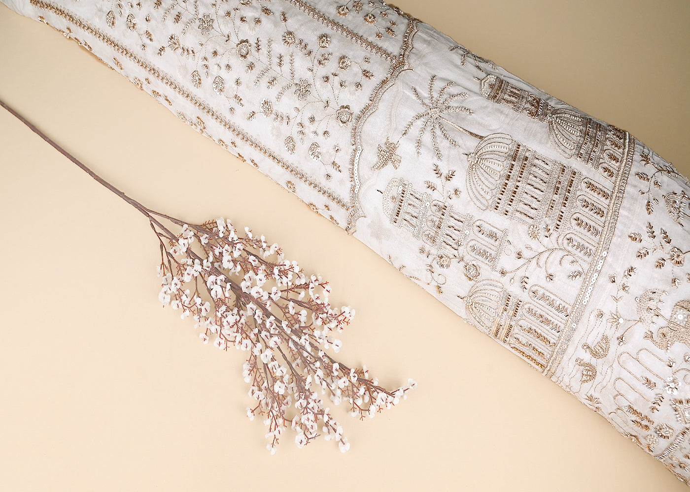 White Georgette Fabric With All Over Katdana, Zari, Sequins And Bead Work With One Side Border 20859