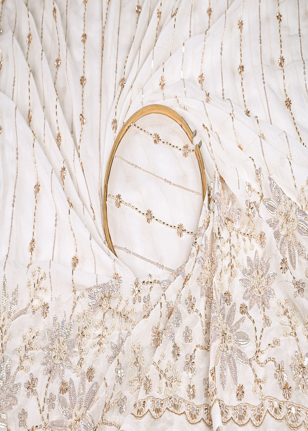 White-Dyeable-Georgette-Fabric-With-All-Over-Katdana,-Zari,-Bead-And-Sequins-Work-With-One-Side-Border-20860-close-view