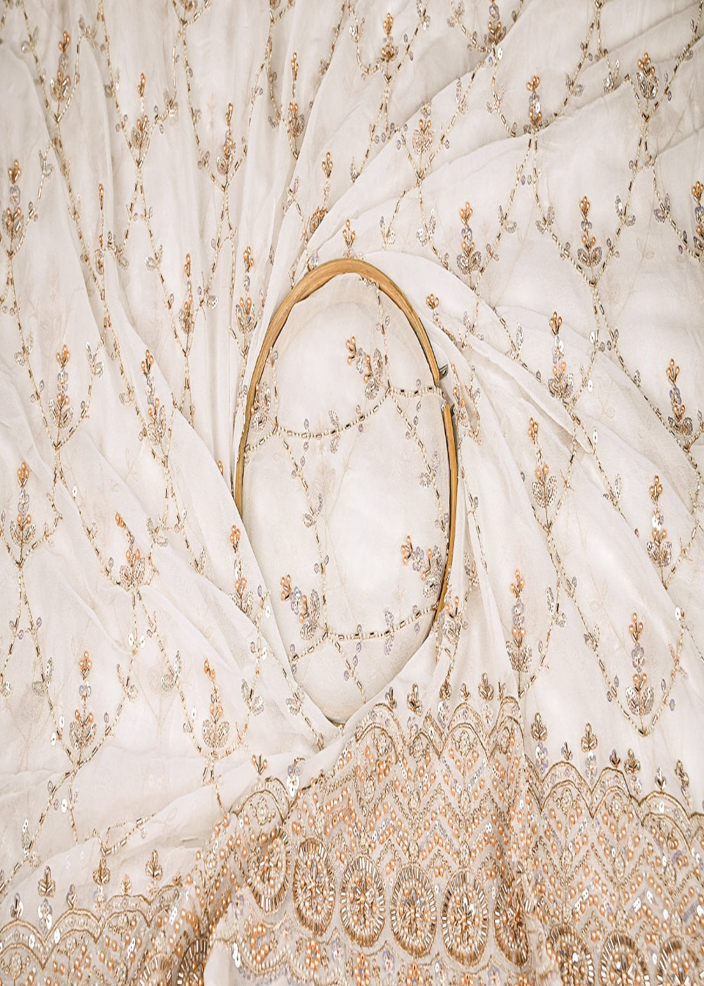 White-Dyeable-Georgette-Fabric-With-All-Over-Katdana,-Zari,-Bead-And-Sequins-Work-With-One-Side-Border-20861-close-view