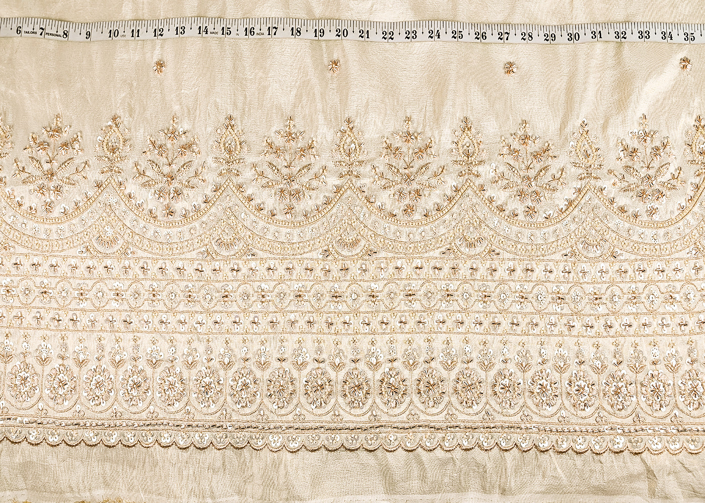 Golden Tissue Fabric With All Over Katdana, Zari, Bead And Sequins Work With One Side Border 20862