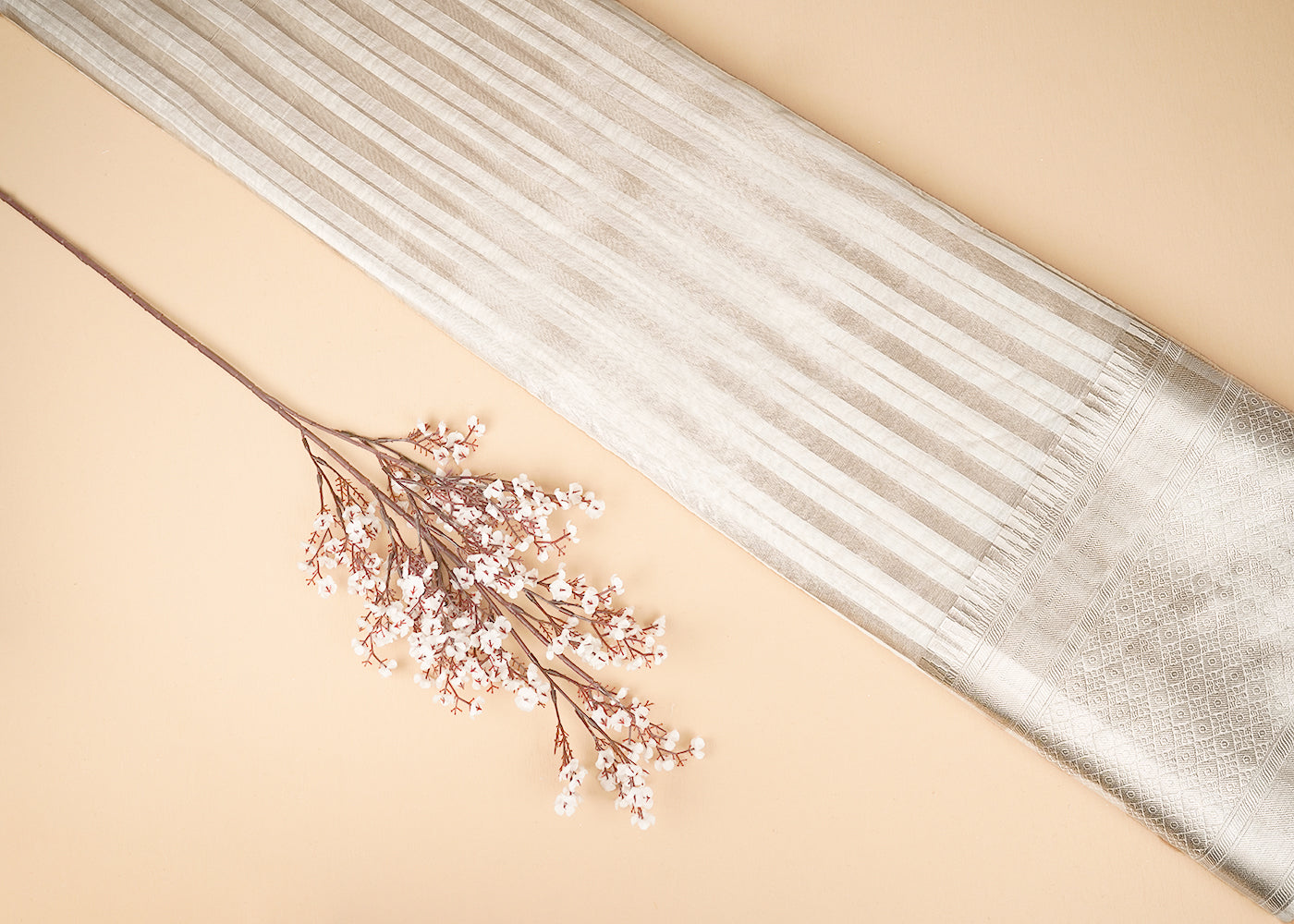 Off White Dyeable Chanderi Fabric With All Over Zari Handloom 20867