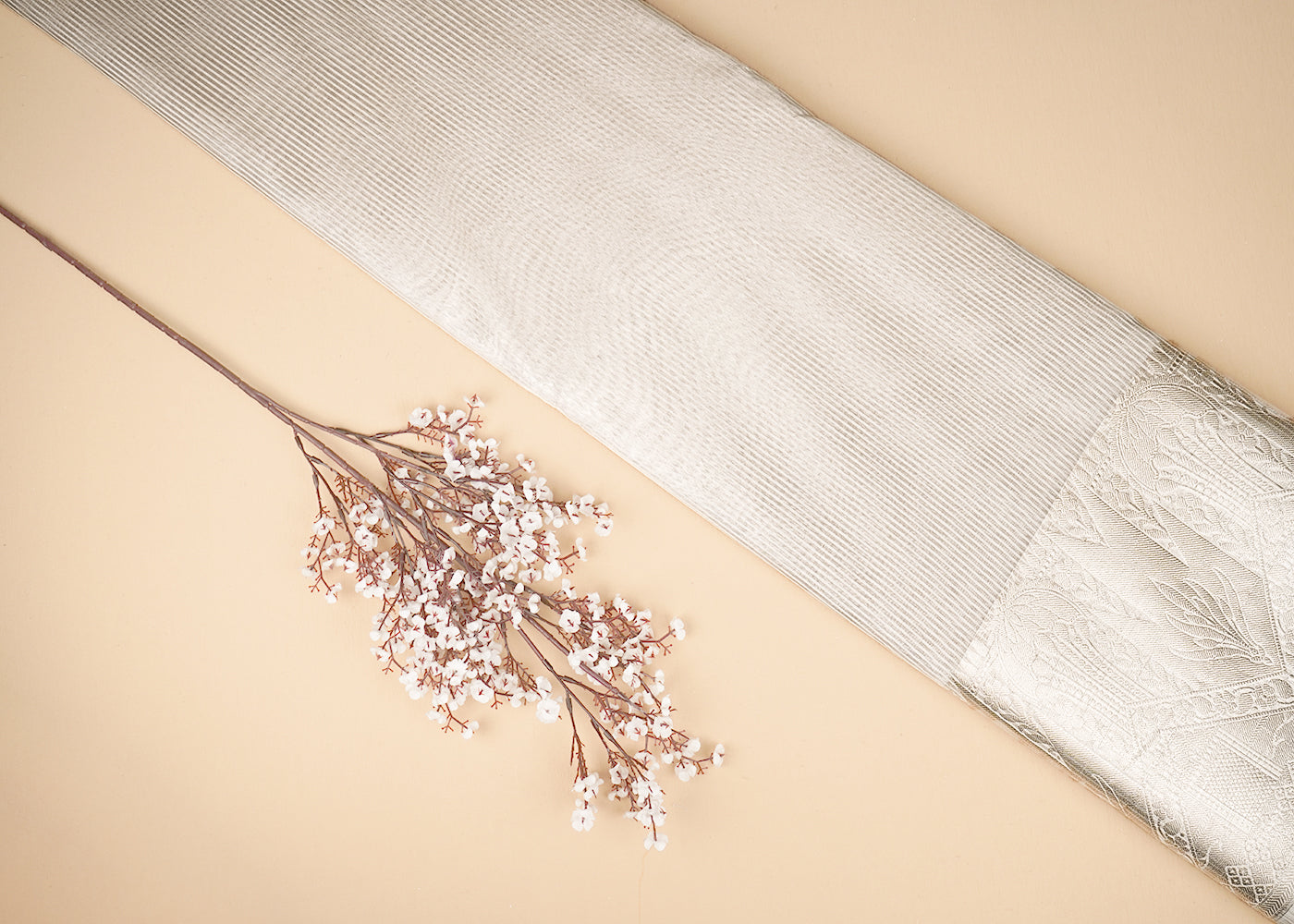 Off White Dyeable Chanderi Fabric With All Over Zari Handloom 20869