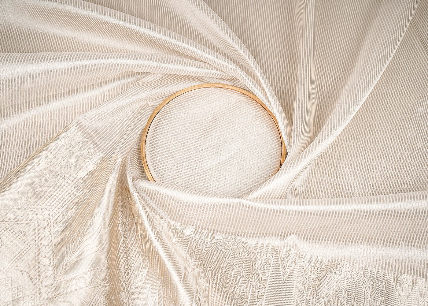 Off White Dyeable Chanderi Fabric With All Over Zari Handloom 20869