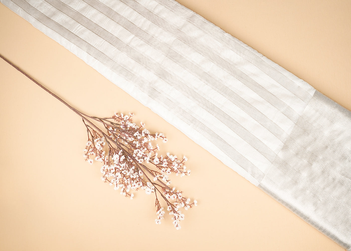 Off White Dyeable Chanderi Fabric With All Over Zari Handloom 20870