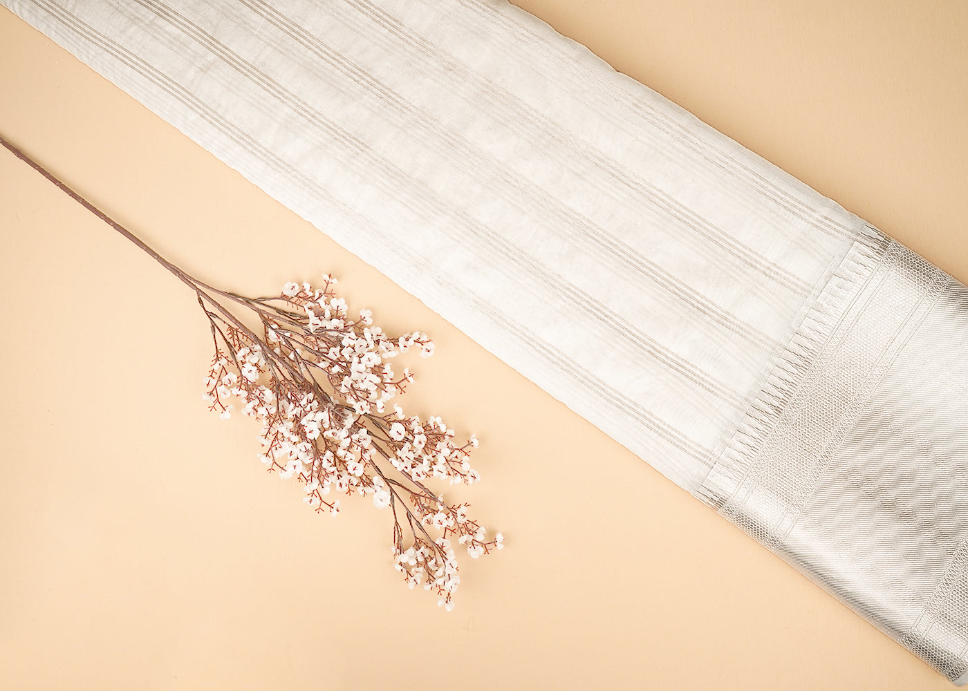 Off White Dyeable Chanderi Fabric With All Over Zari Handloom 20871