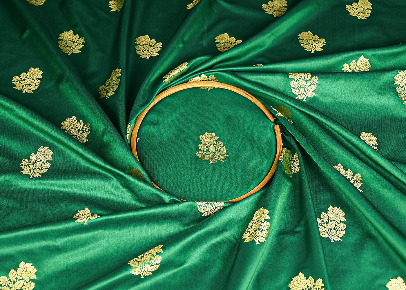 Rama-Green-Banarasi-Silk-Fabric-With-All-Over-Buti-Of-Golden-Zari-Handloom-20872-close-view