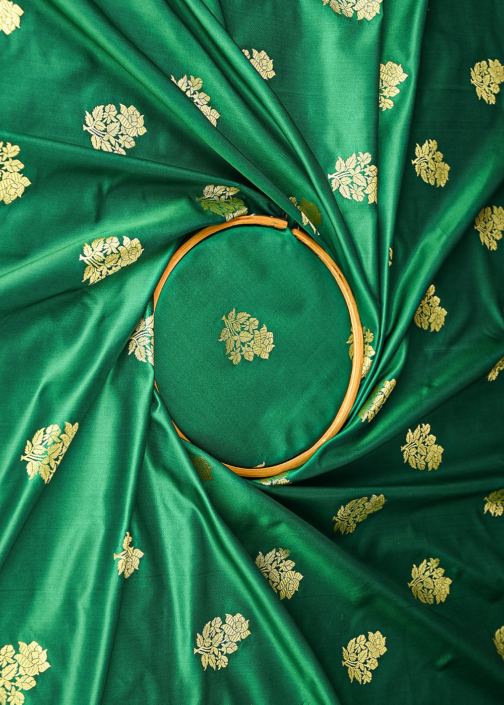 Rama-Green-Banarasi-Silk-Fabric-With-All-Over-Buti-Of-Golden-Zari-Handloom-20872-close-view