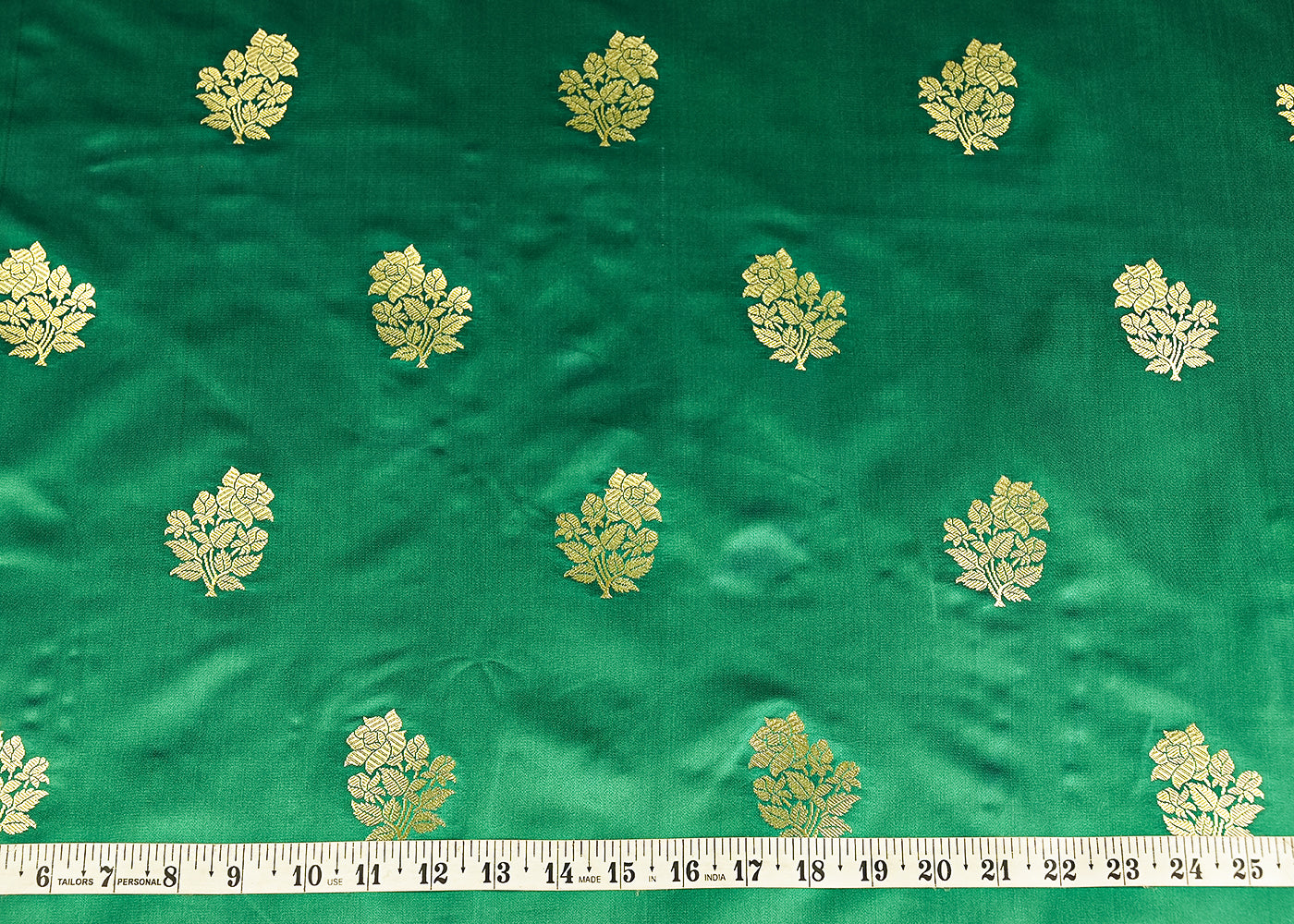 Rama-Green-Banarasi-Silk-Fabric-With-All-Over-Buti-Of-Golden-Zari-Handloom-20872-measurement-view