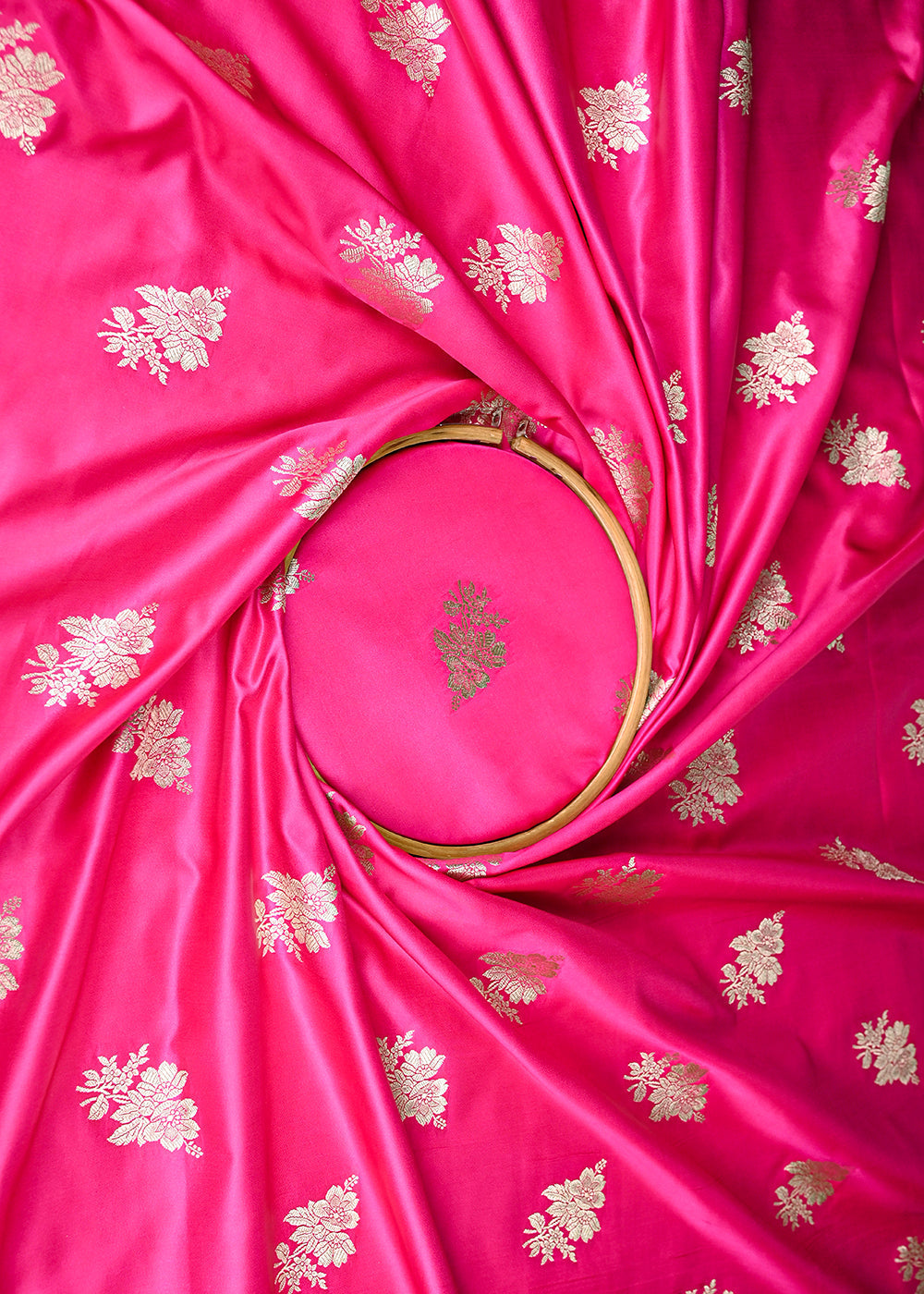 Rani-Pink-Banarasi-Silk-Fabric-With-All-Over-Buti-Of-Golden-Zari-Handloom-20883-close-view