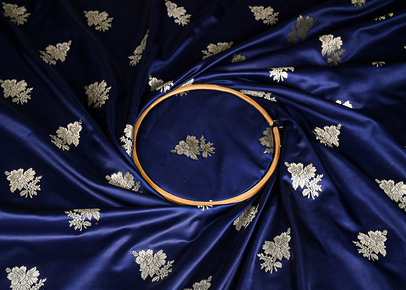 Navy-Blue-Banarasi-Silk-Fabric-With-All-Over-Buti-Of-Golden-Zari-Handloom-20884-close-view