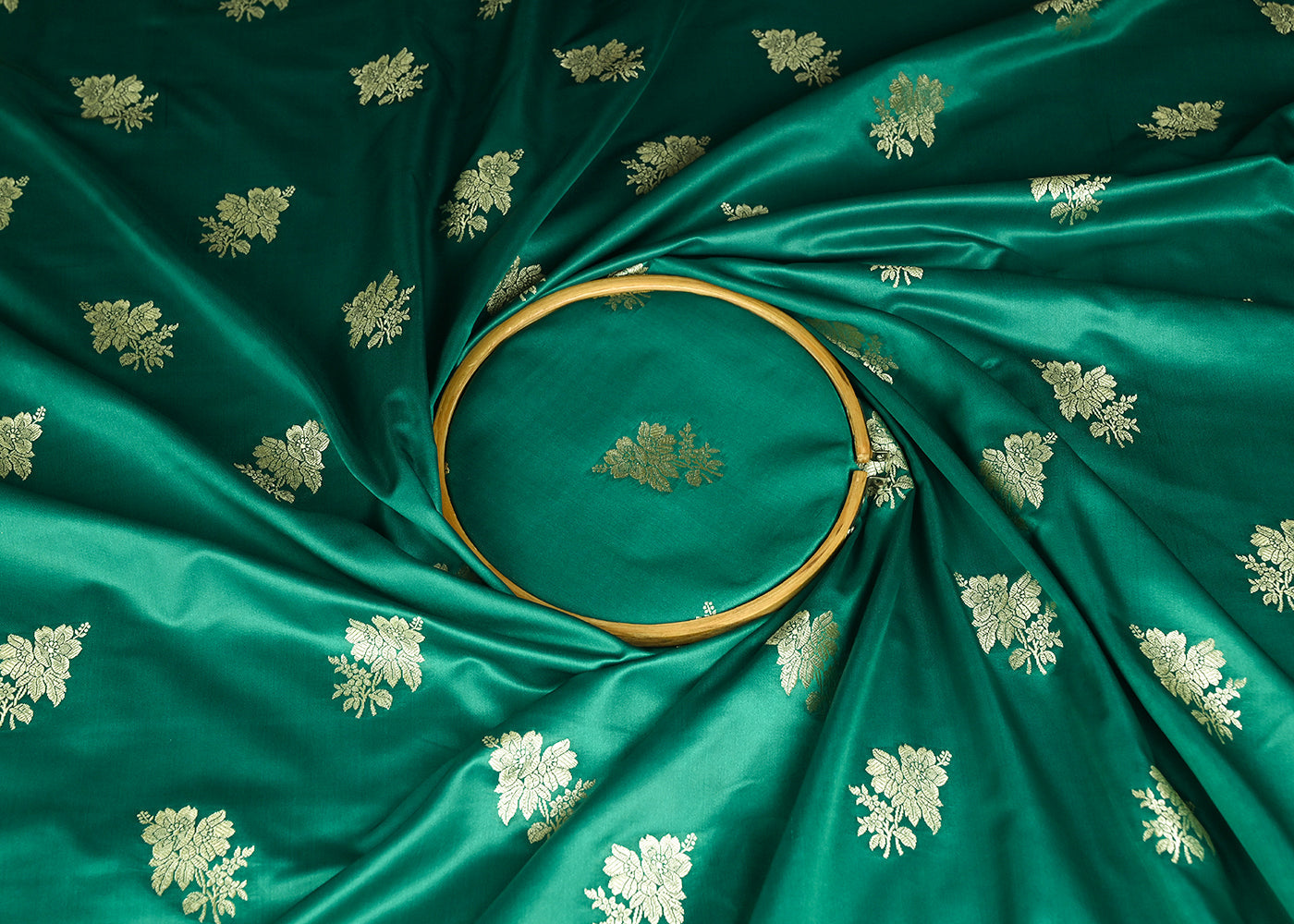 Rama-Green-Banarasi-Silk-Fabric-With-All-Over-Buti-Of-Golden-Zari-Handloom-20886-close-view
