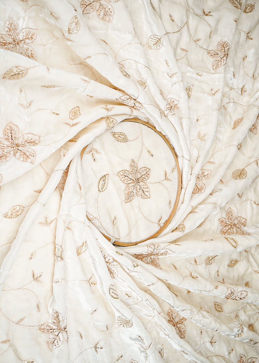 White Velvet Fabric With All Over Sequins, Zari, Katdana Work 20895