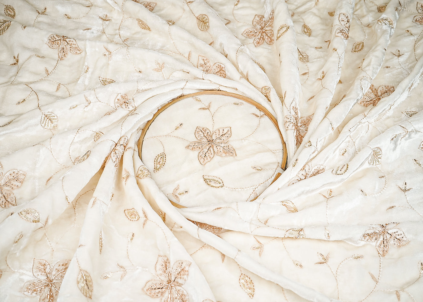 White Velvet Fabric With All Over Sequins, Zari, Katdana Work 20895