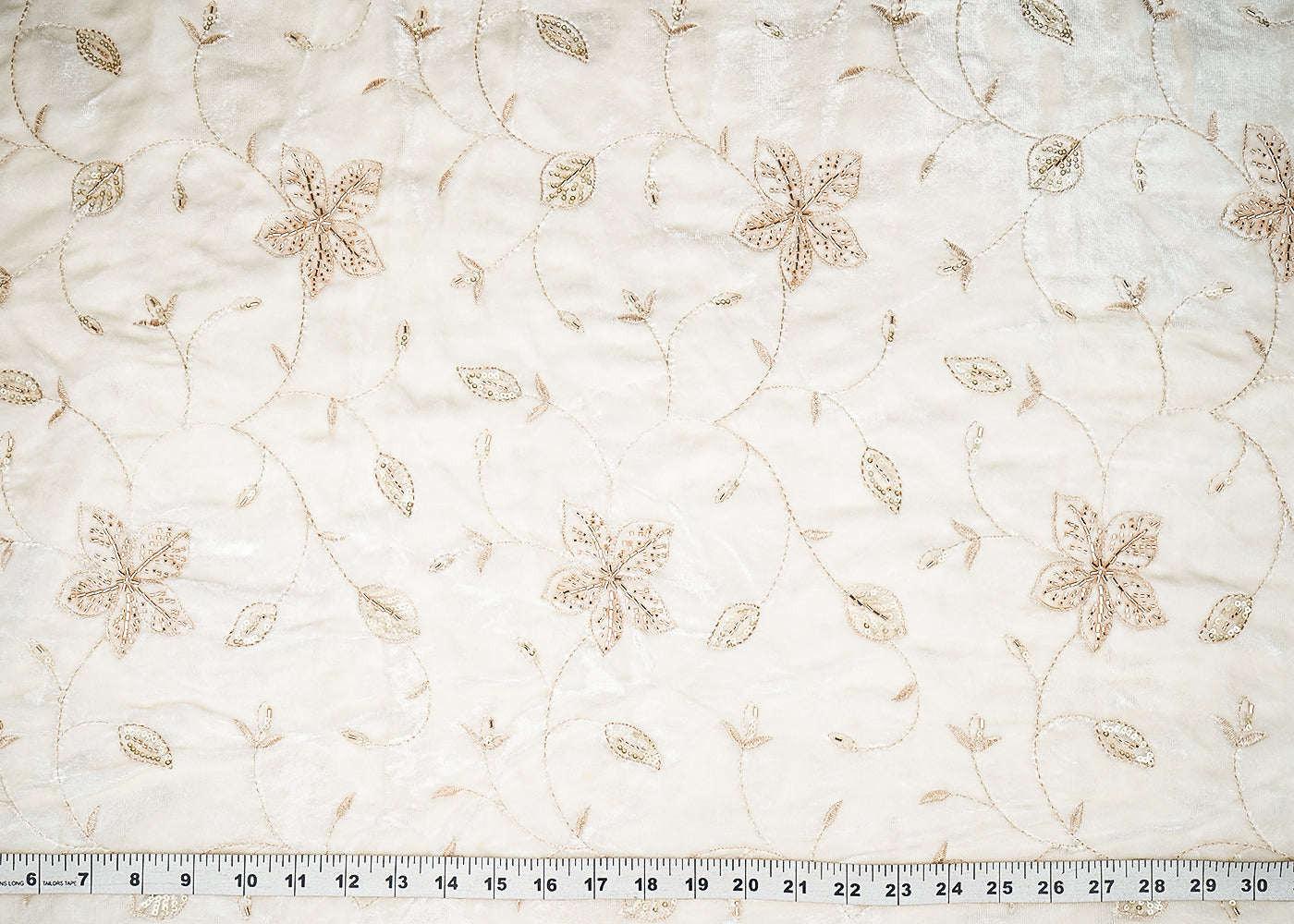 White Velvet Fabric With All Over Sequins, Zari, Katdana Work 20895