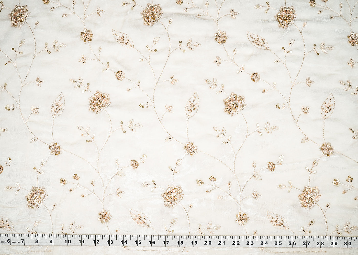 White Velvet Fabric With All Over Sequins, Zari, Katdana Work 20896