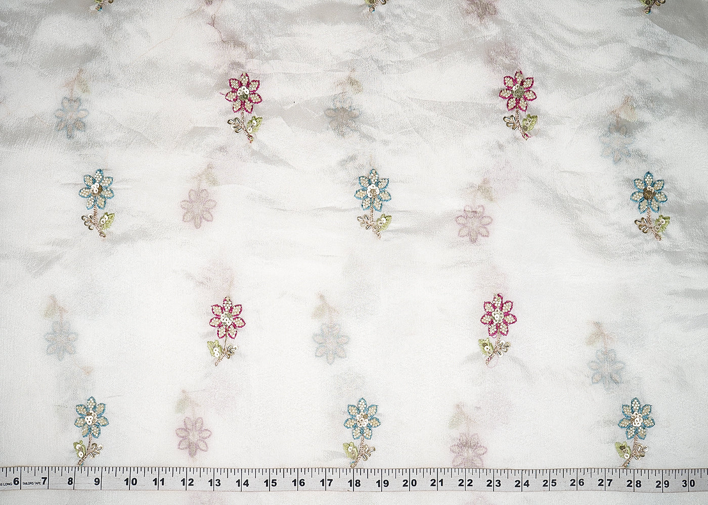 White Dyeable Chinon Chiffon Fabric With All Over Thread, Bead, Katdana And Sequins Work 20900