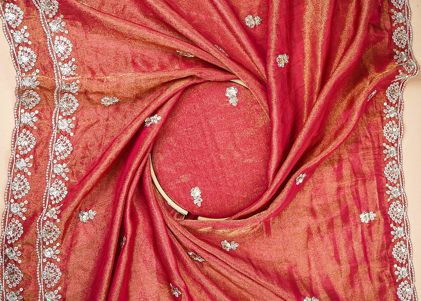 Maroon Tissue Dupatta Fabric with Allover Buti of Zari and Sequins Work with Both Side Border 20906