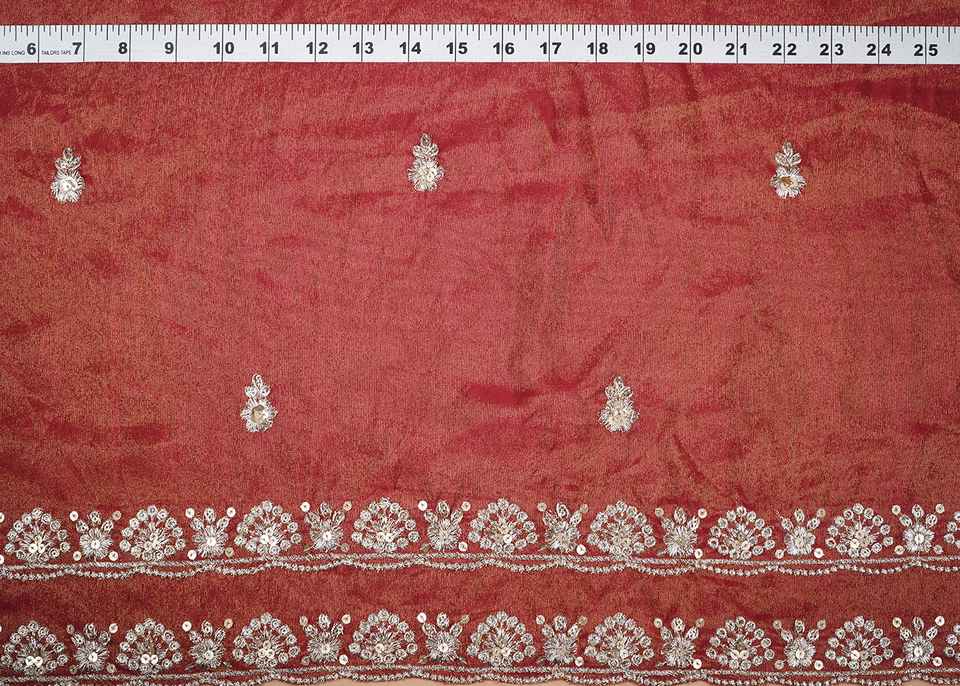 Maroon Tissue Dupatta Fabric with Allover Buti of Zari and Sequins Work with Both Side Border 20906