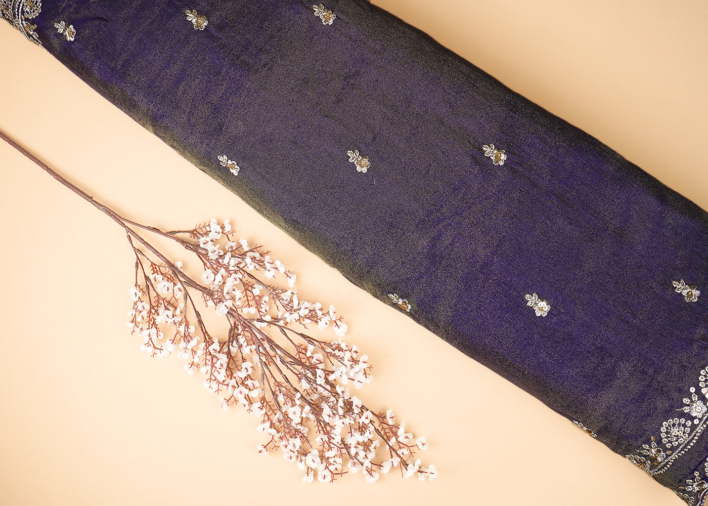 Purple Tissue Dupatta Fabric with Allover Buti of Zari and Sequins Work with Both Side Border 20907