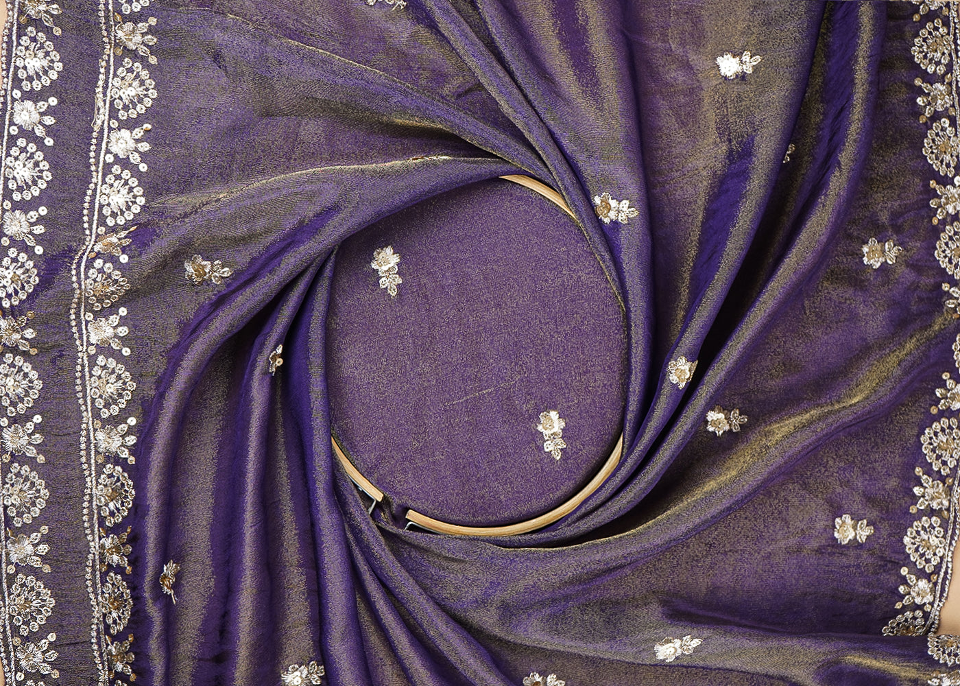 Purple Tissue Dupatta Fabric with Allover Buti of Zari and Sequins Work with Both Side Border 20907
