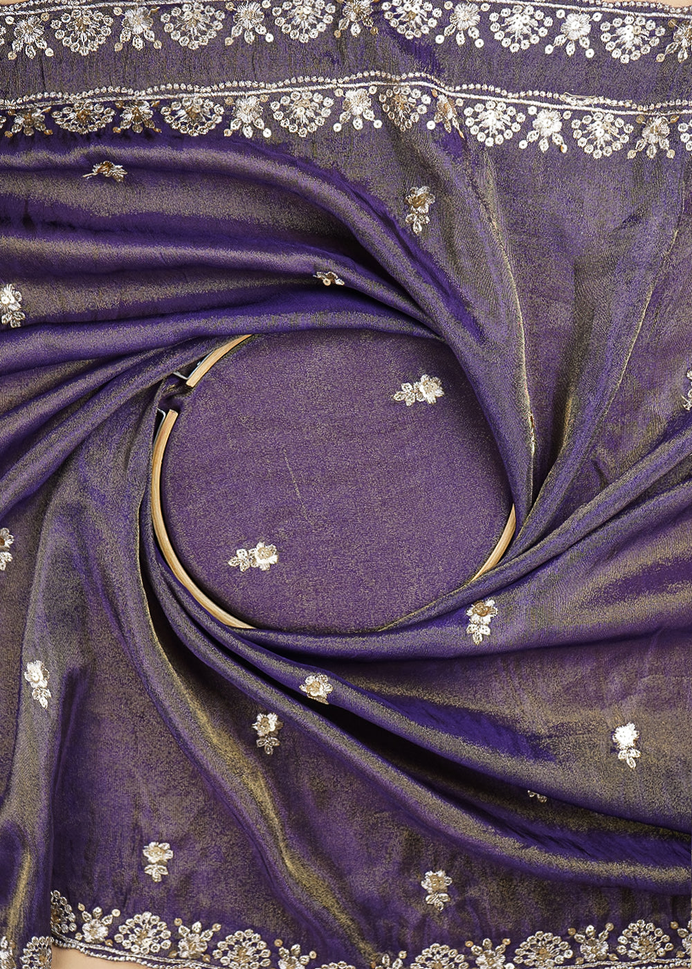 Purple-Tissue-Dupatta-Fabric-with-Allover-Buti-of-Zari-and-Sequins-Work-with-Both-Side-Border-20907-close-view