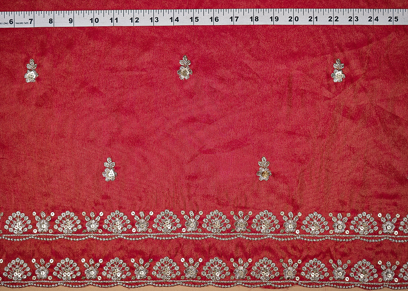 Rani Pink Tissue Dupatta Fabric with Allover Buti of Zari and Sequins Work with Both Side Border 20908