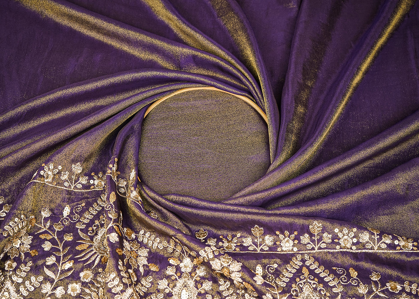 Purple Tissue Fabric with Heavy Border of Zari and Sequins Work 20910