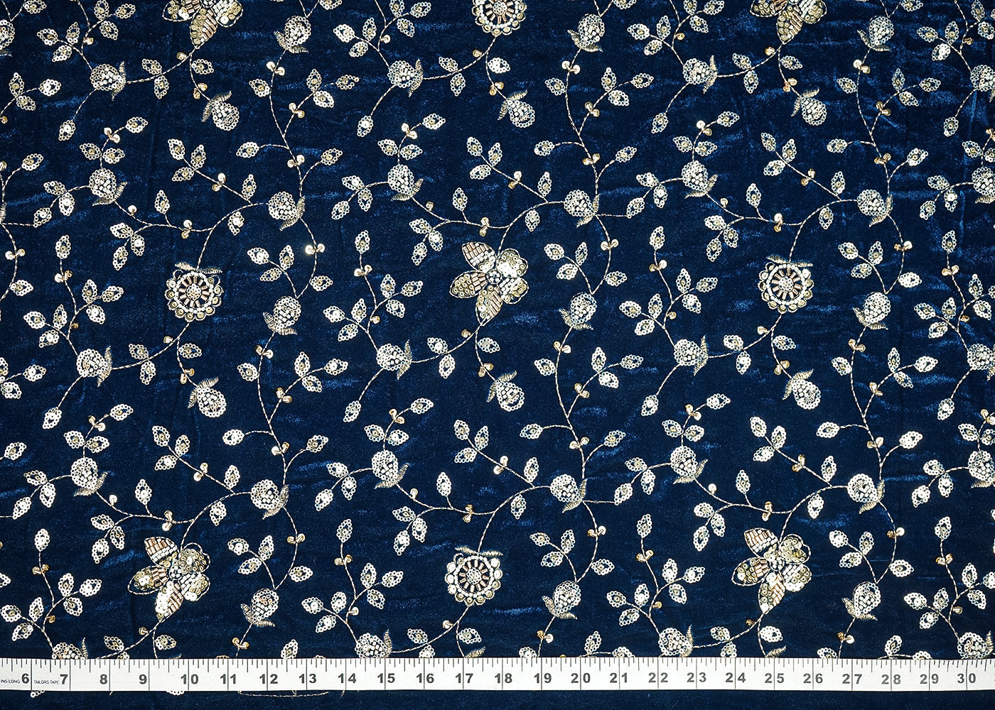 Teal Blue Velvet Fabric With All Over Sequins, Katdana, Zari And Bead 20913