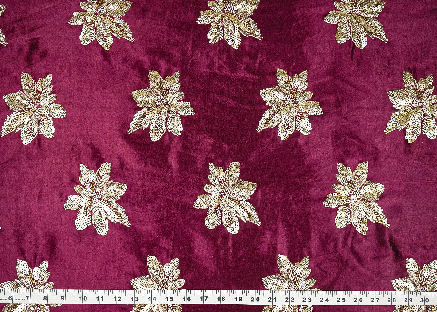 Wine Silk Fabric With All Over Sequins, Bead And Katdana 20916