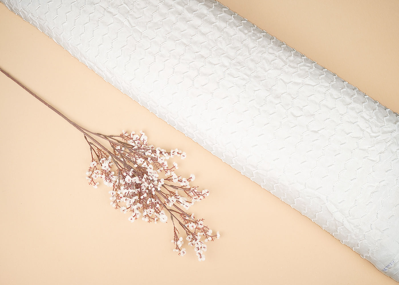 White Chinon Chiffon Fabric With All Over Thread And Bead Work 20924