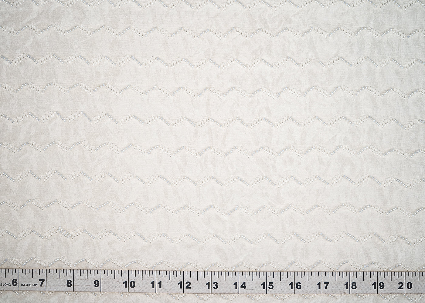 White Chinon Chiffon Fabric With All Over Thread And Bead Work 20924