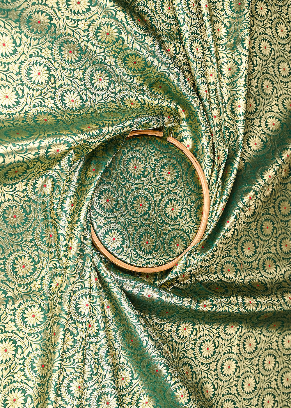 Bottle-Green-Banarasi-Brocade-Fabric-With-All-Over-Thread-And-Zari-Handloom-20940-close-view
