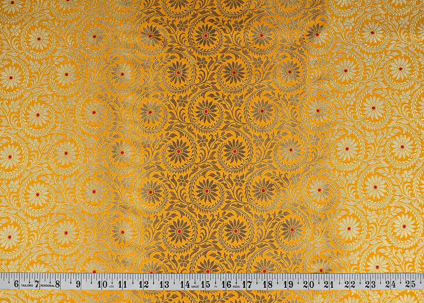 Mustard Banarasi Brocade Fabric With All Over Thread And Zari Handloom 20941