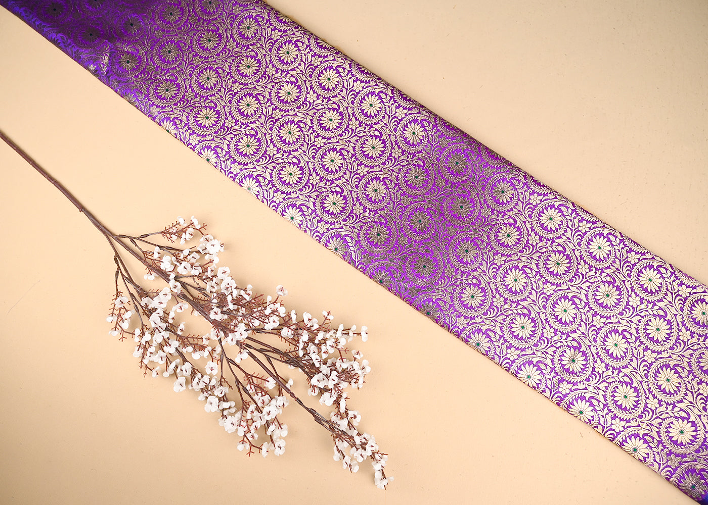 Purple Banarasi Brocade Fabric With All Over Thread And Zari Handloom 20942
